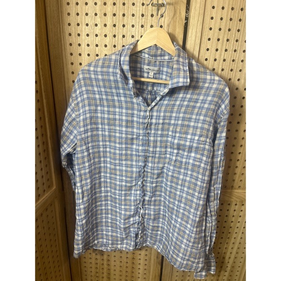 Peter Millar Other - Peter Millar Mens Large Blue Plaid Linen Blend Long Sleeve Button Down Shirt L